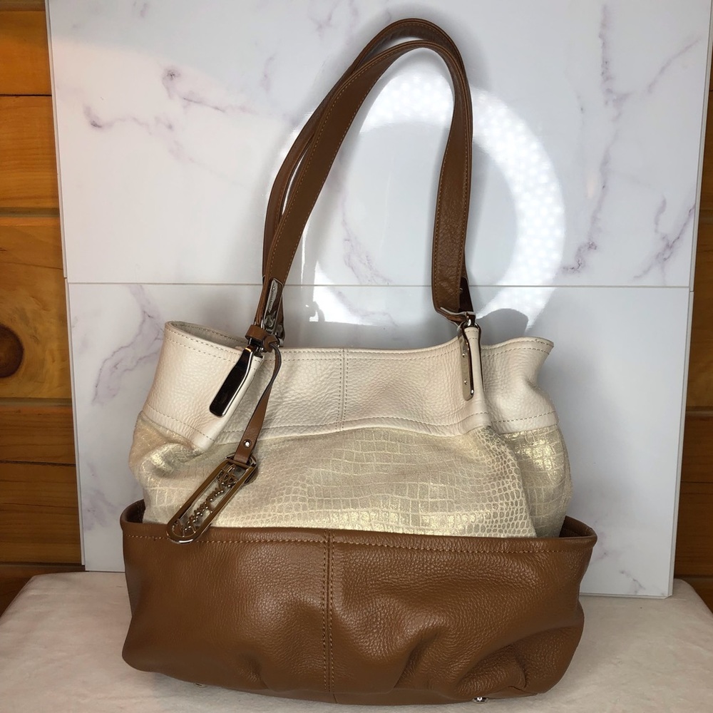 B makowsky gold brown croc leather tote